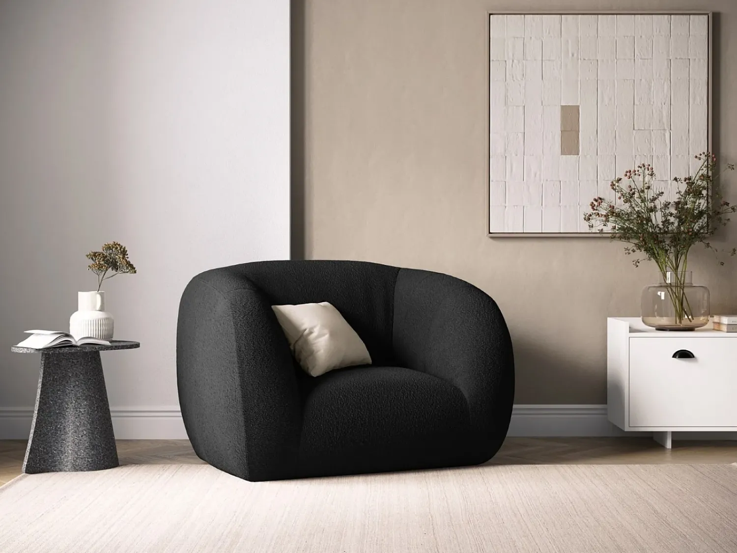 Poltrona|Cosmopolitan Design - Poltrona "Essen" em tecido bouclé - 130x95x86cm Preto