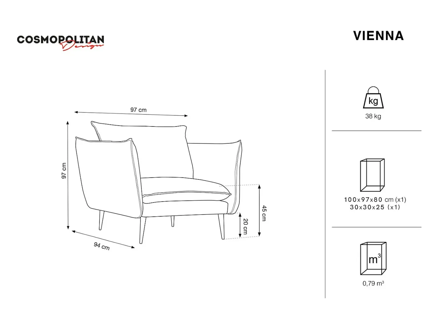 Clearance Cosmopolitan Design - Poltrona "Vienna" em tecido estrutural - 97x94x95cm Bege