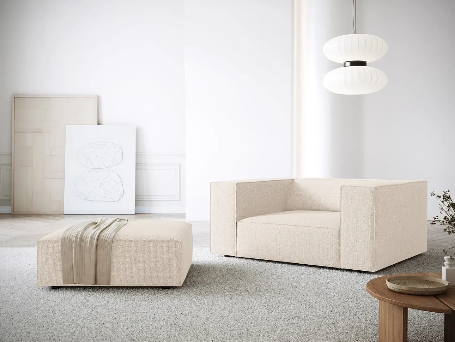 Poltrona*Cosmopolitan Design - Poltrona "Arendal" em tecido chenille claro - 124x102x70cm Bege