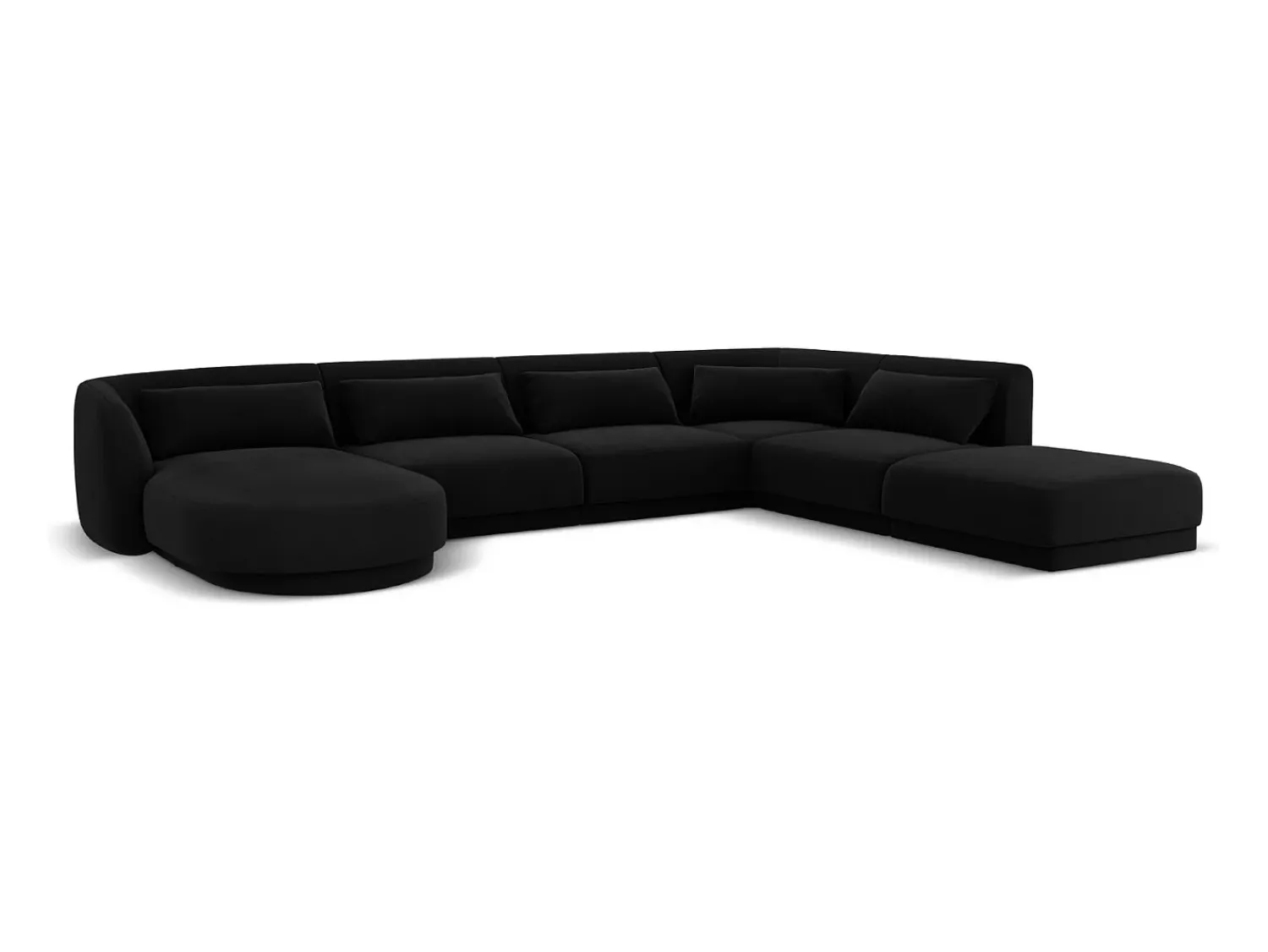 Best Cosmopolitan Design - Sofá de canto direito panorâmico "Tulum" 6 lugares em veludo - 330x255x70cm Preto