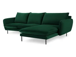 Cosmopolitan Design - Sofá de canto direito "Vienna" 5 lugares em veludo verde garrafa - 255x170x95cm^ Sofá