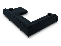 Sofá*Cosmopolitan Design - Sofá de canto panorâmico à esquerda "Bali" 7 lugares em veludo - 327x256x75cm Azul escuro