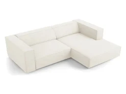 Hot Cosmopolitan Design - Sofá de canto direito "Arendal" 3 lugares em tecido chenille com efeito canelado - 224x166x70cm Marfim