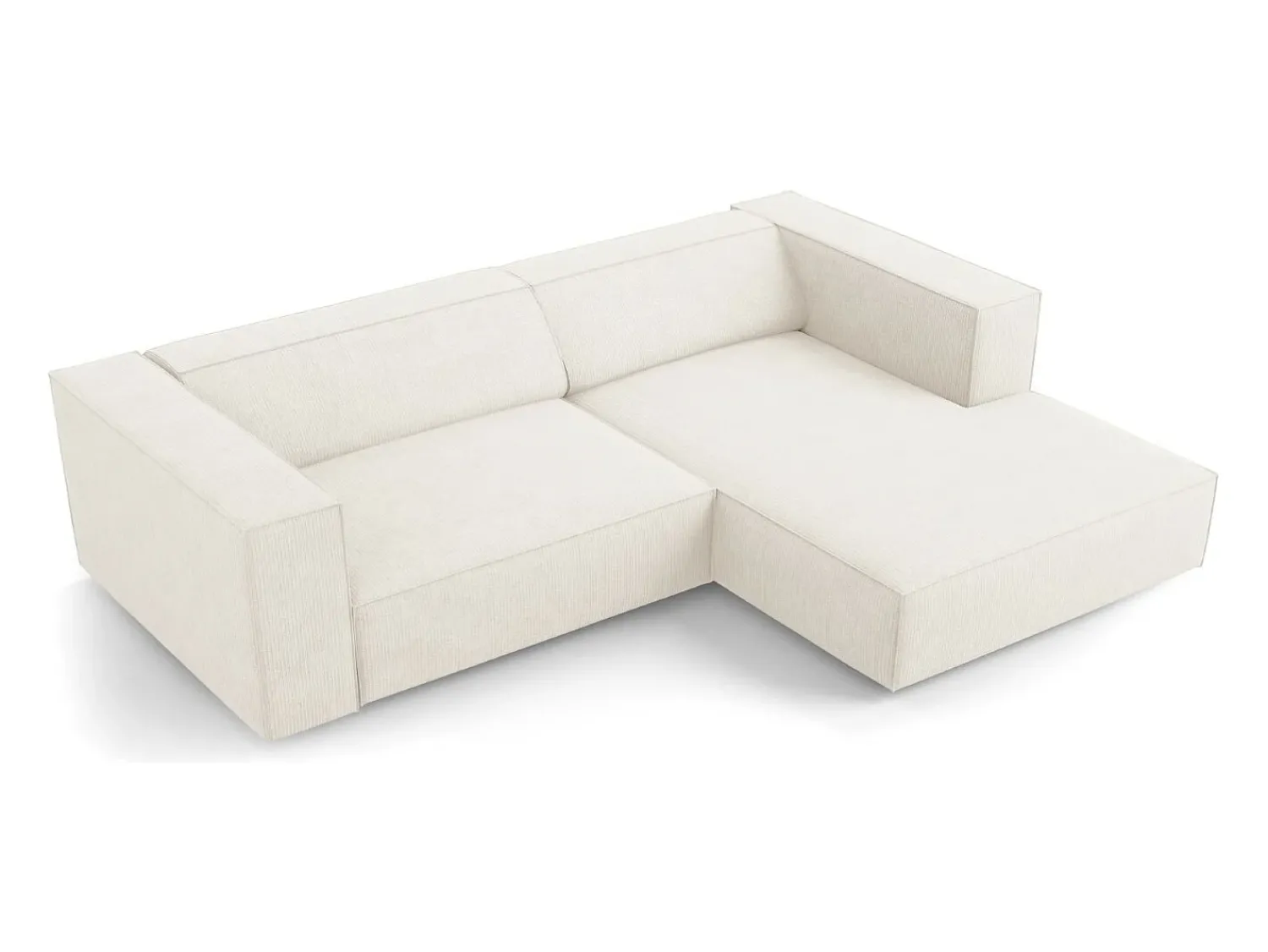 Hot Cosmopolitan Design - Sofá de canto direito "Arendal" 3 lugares em tecido chenille com efeito canelado - 224x166x70cm Marfim