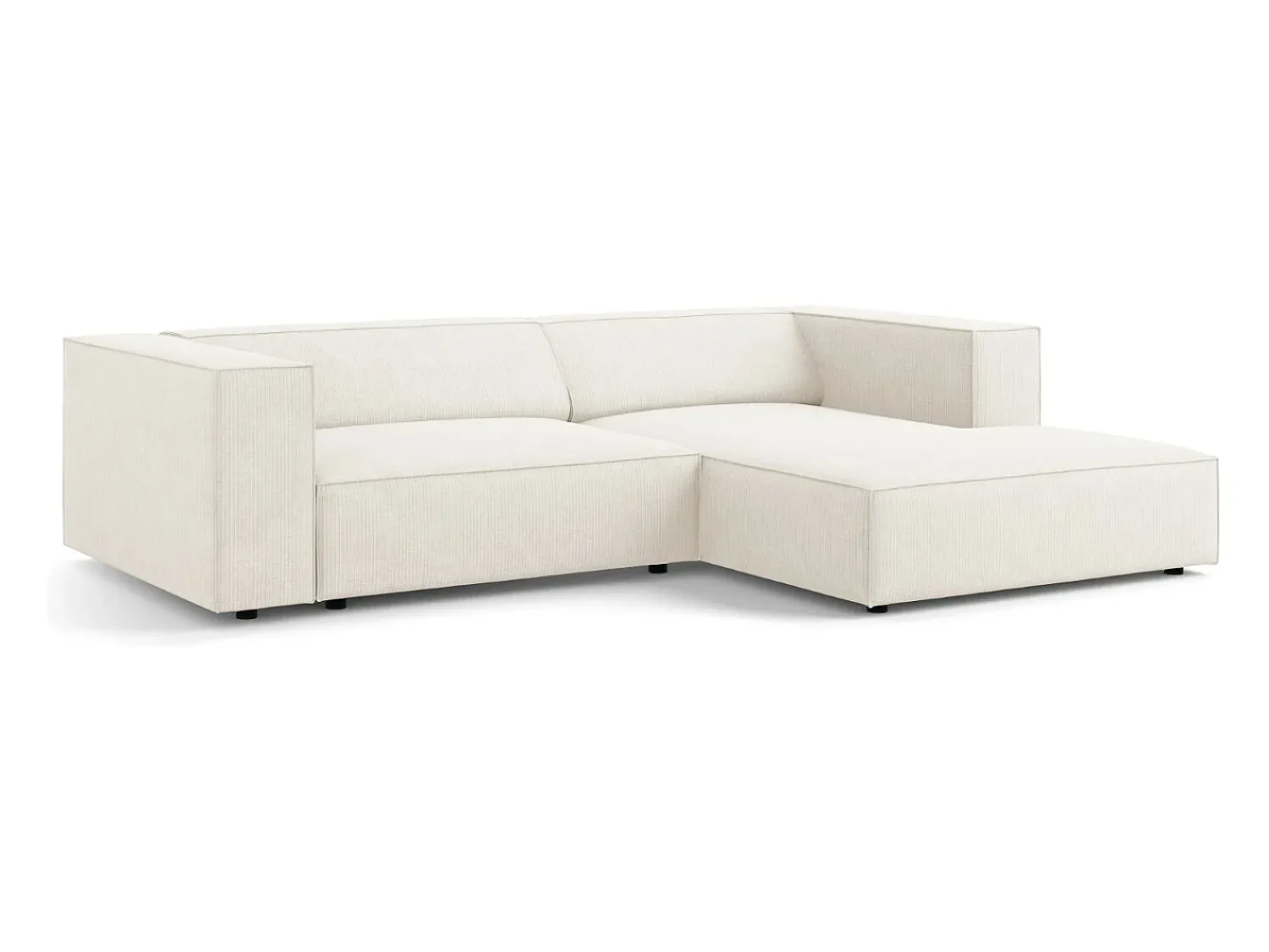 Hot Cosmopolitan Design - Sofá de canto direito "Arendal" 3 lugares em tecido chenille com efeito canelado - 224x166x70cm Marfim