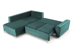 Clearance Cosmopolitan Design - Sofá convertível de canto esquerdo com caixa de arrumação "Kyoto" 5 lugares em veludo petróleo - 243x194x88cm Verde esmeralda