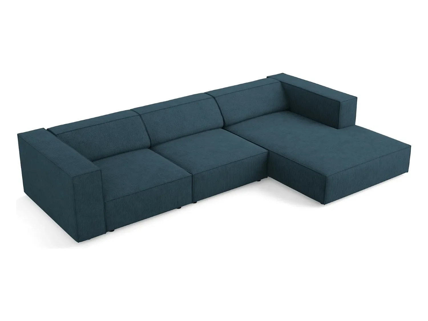 Sofá|Cosmopolitan Design - Sofá de canto direito "Arendal" 4 lugares em tecido chenille com efeito canelado azul marinho - 284x166x70cm Azul esverdeado