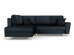 Sofá*Cosmopolitan Design - Sofá convertível de canto esquerdo com caixa de arrumação "Kyoto" 5 lugares em veludo - 243x194x88cm Azul escuro