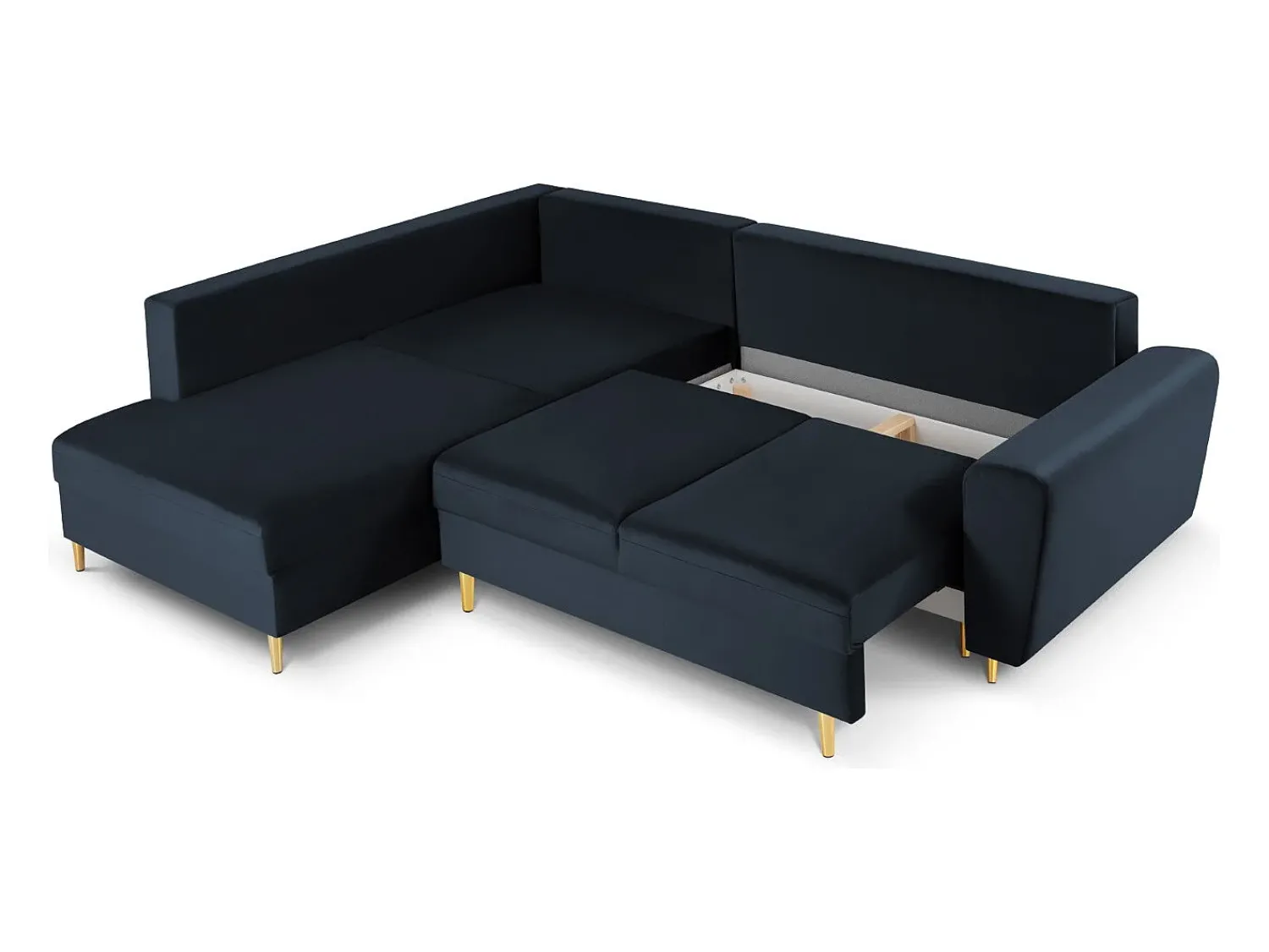 Sofá*Cosmopolitan Design - Sofá convertível de canto esquerdo com caixa de arrumação "Kyoto" 5 lugares em veludo - 243x194x88cm Azul escuro