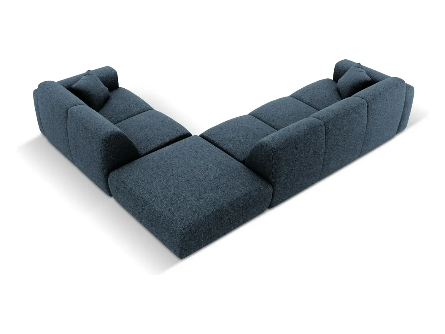 Cosmopolitan Design - Sofá de canto direito "Nolio" 4 lugares em tecido chenille azul real - 315x250x72cm^ Sofá