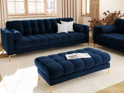 Clearance Cosmopolitan Design - Sofá "Bali" 3 lugares em veludo azul real - 177x92x75cm Azul escuro