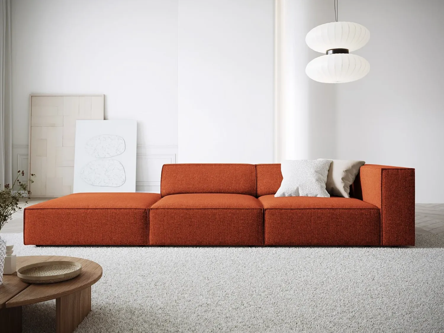 Cosmopolitan Design - Sofá esquerdo "Arendal" 4 lugares em tecido chenille - 262x102x70cm^ Sofá