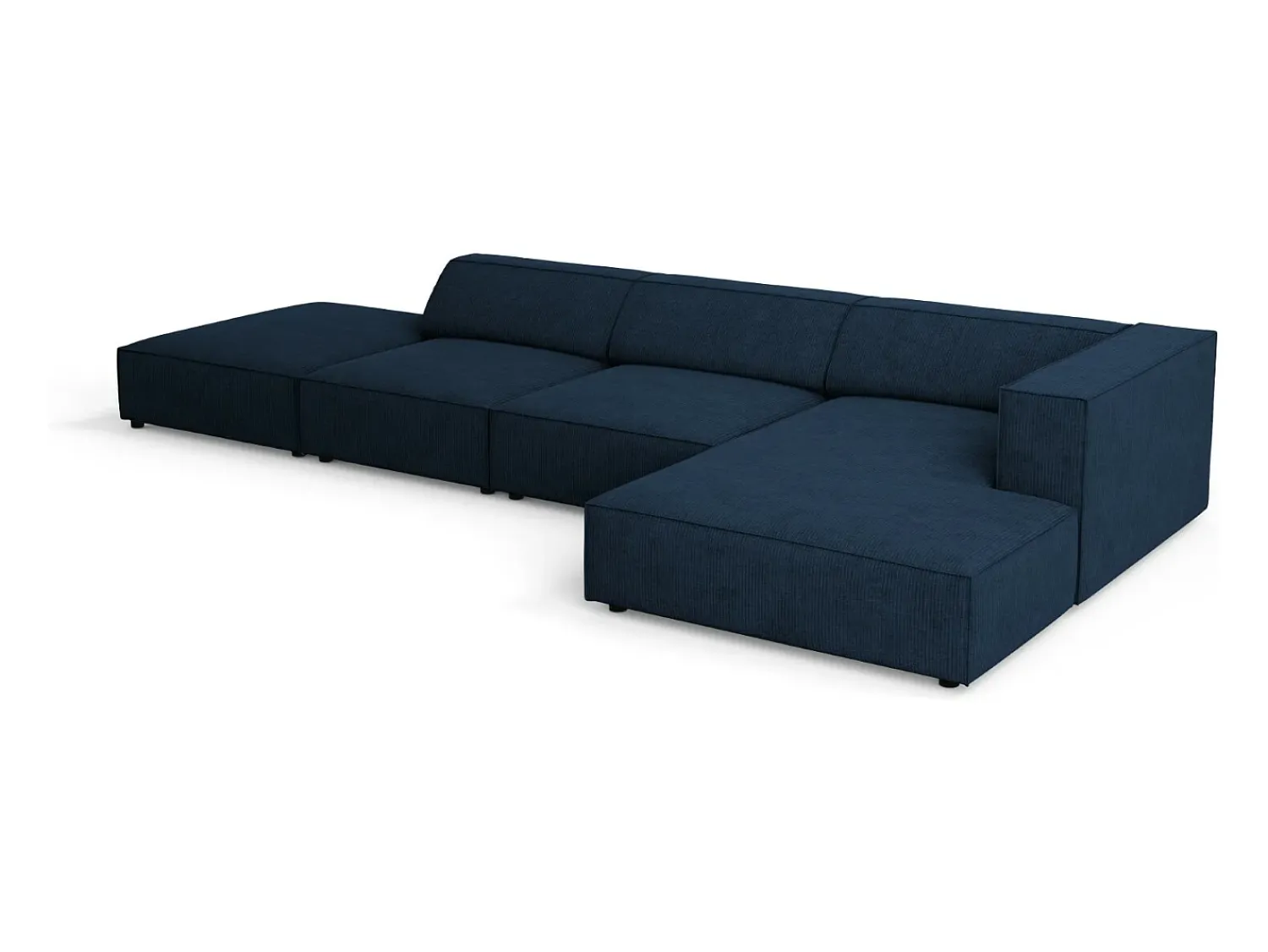 Sofá*Cosmopolitan Design - Sofá de canto direito "Arendal" 5 lugares em tecido chenille com efeito canelado azul real - 341x166x70cm Azul escuro