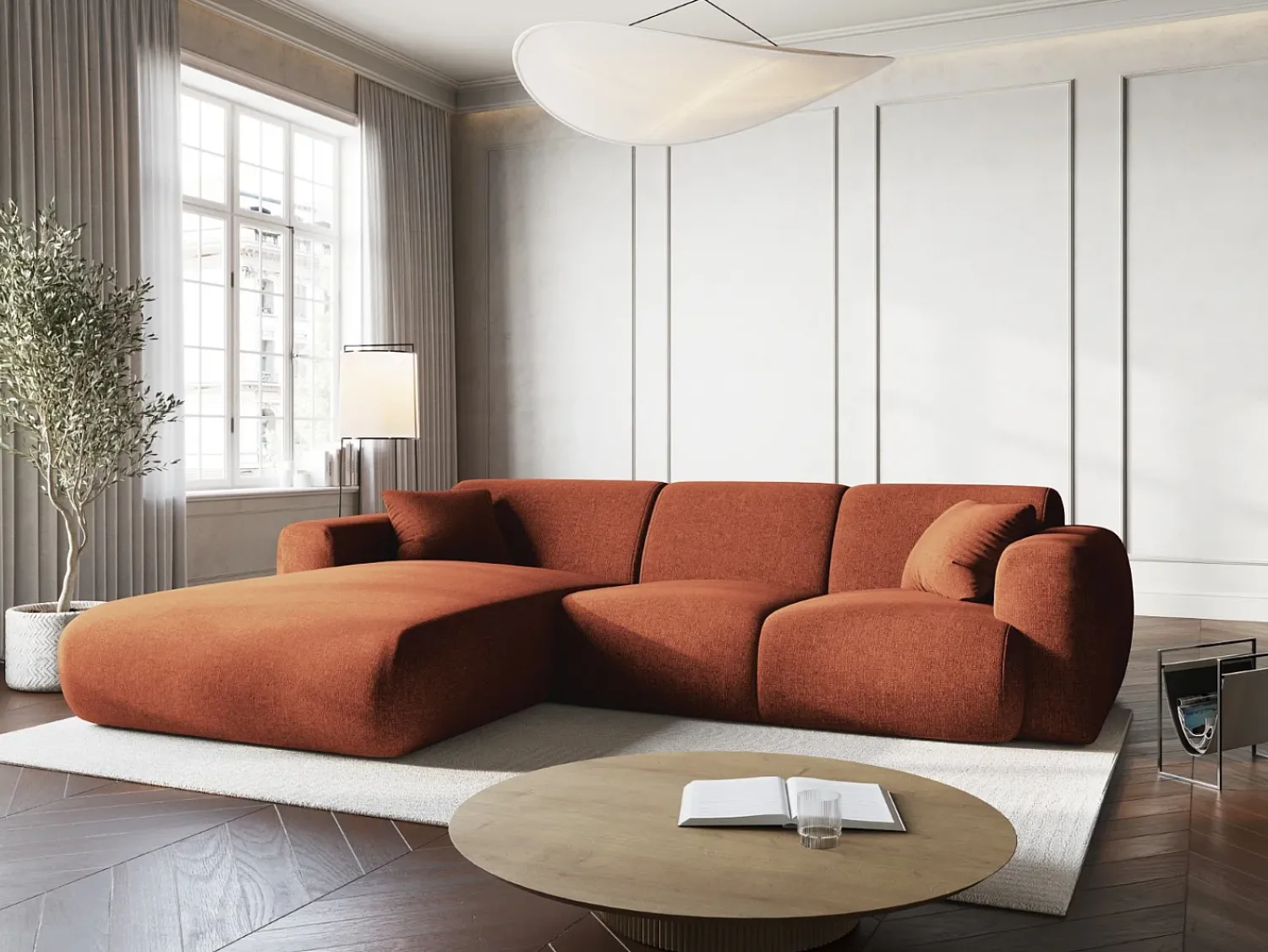 Cosmopolitan Design - Sofá de canto esquerdo "Nolio" 4 lugares em tecido chenille - 260x170x72cm^ Sofá