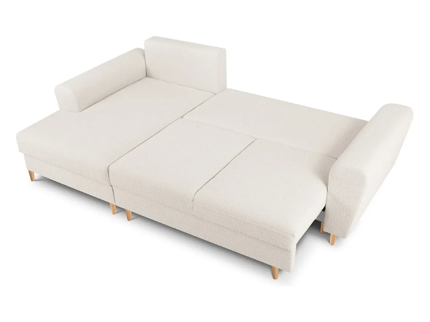 New Cosmopolitan Design - Sofá convertível de canto esquerdo com caixa de arrumação "Kyoto" 4 lugares em tecido bouclé - 241x145x88cm Bege