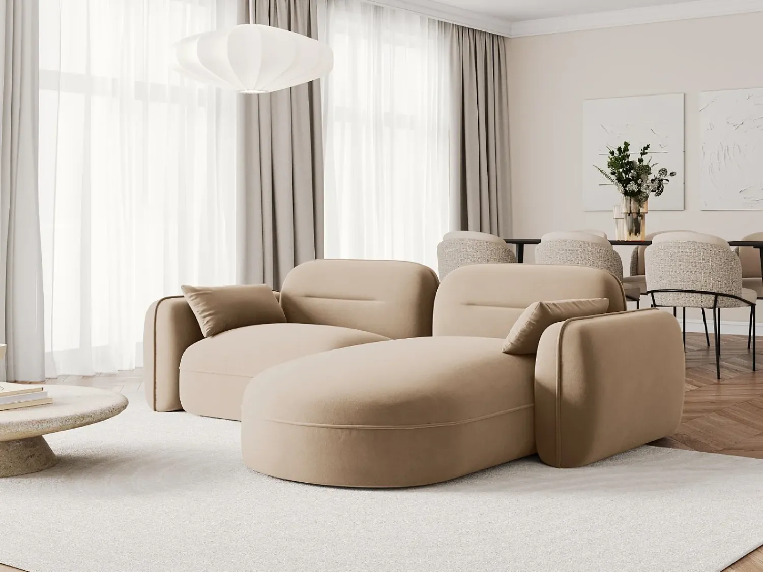 Hot Cosmopolitan Design - Sofá modular de canto direito "Sydney" 3 lugares em veludo areia - 230x165x70cm Camel