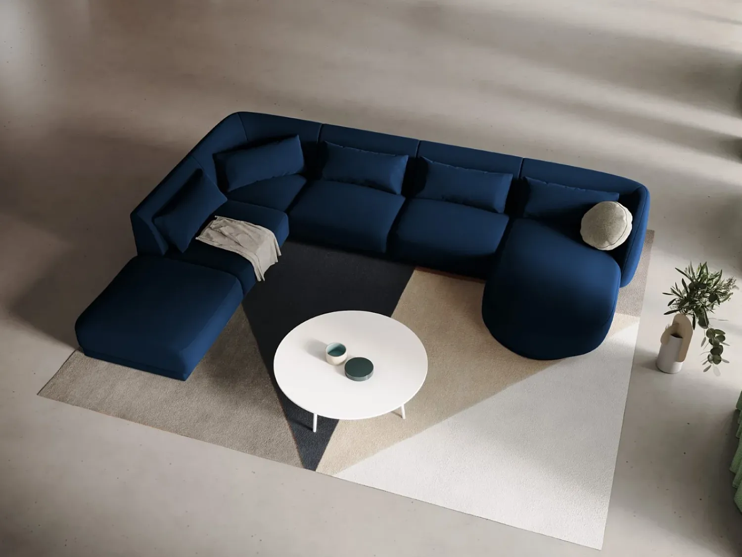 Online Cosmopolitan Design - Sofá de canto panorâmico à esquerda "Tulum" 6 lugares em veludo azul real - 330x255x70cm Azul escuro