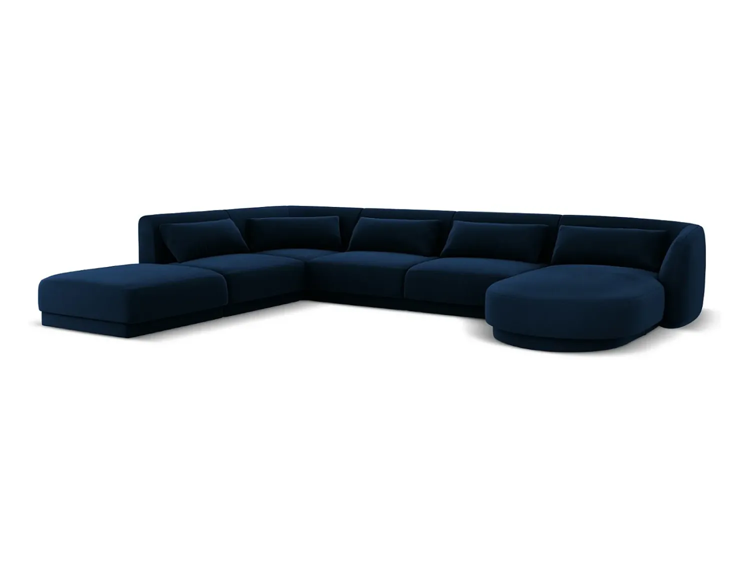 Online Cosmopolitan Design - Sofá de canto panorâmico à esquerda "Tulum" 6 lugares em veludo azul real - 330x255x70cm Azul escuro