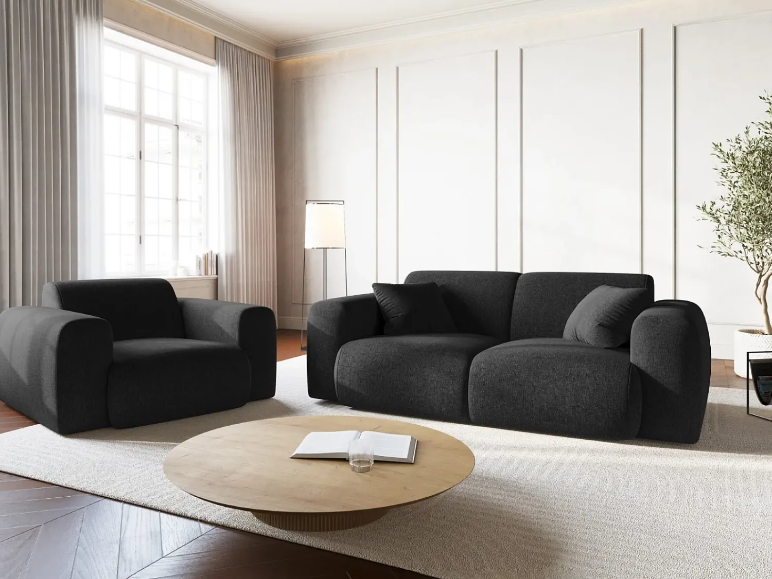 Sofá|Cosmopolitan Design - Sofá "Nolio" 2 lugares em tecido chenille - 170x95x72cm Preto