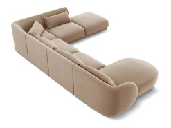 Sofá|Cosmopolitan Design - Sofá de canto direito panorâmico "Tulum" 6 lugares em veludo - 330x255x70cm Bege