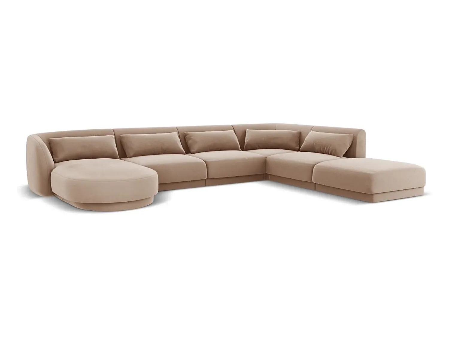 Sofá|Cosmopolitan Design - Sofá de canto direito panorâmico "Tulum" 6 lugares em veludo - 330x255x70cm Bege