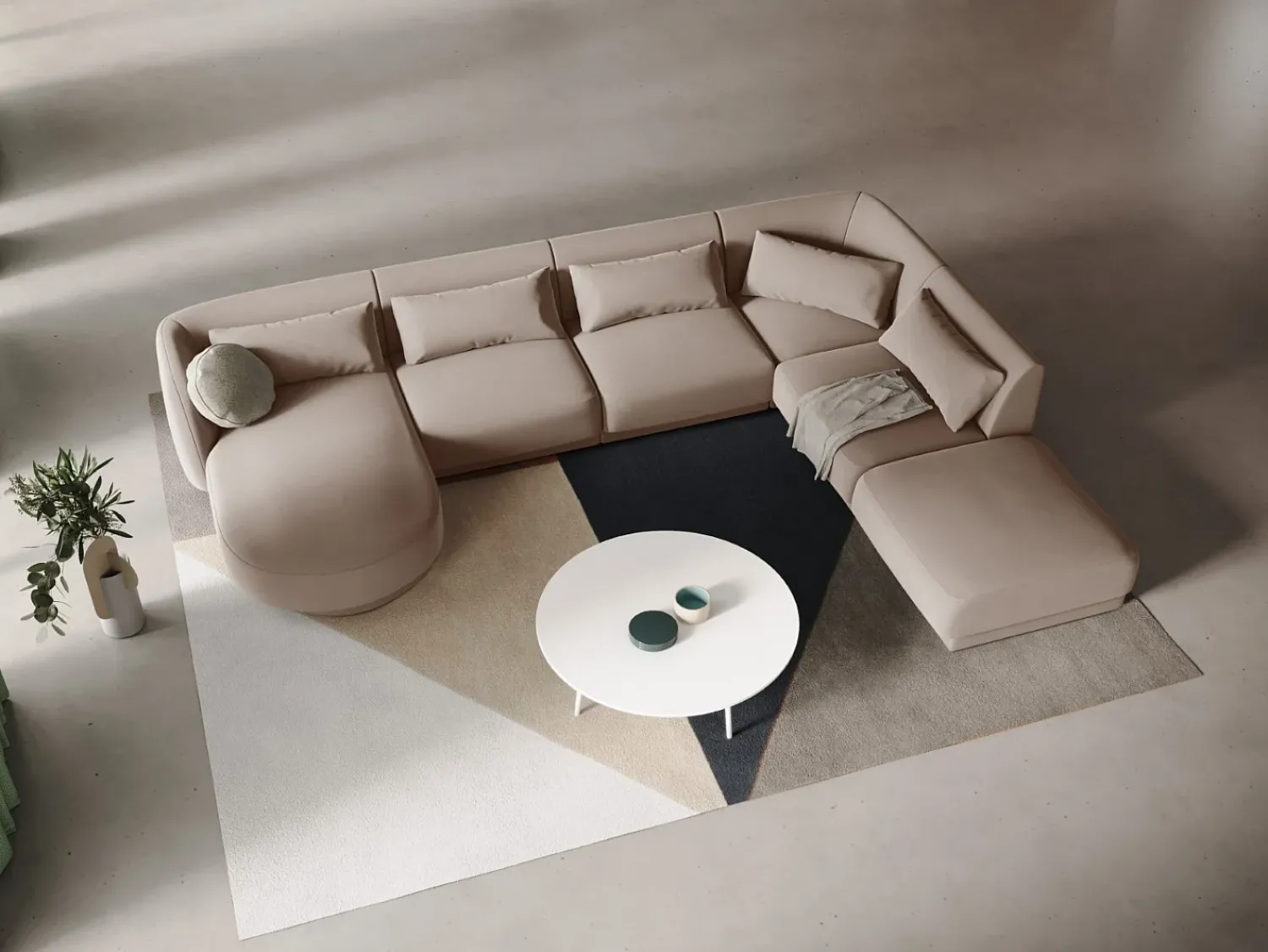 Sofá|Cosmopolitan Design - Sofá de canto direito panorâmico "Tulum" 6 lugares em veludo - 330x255x70cm Bege