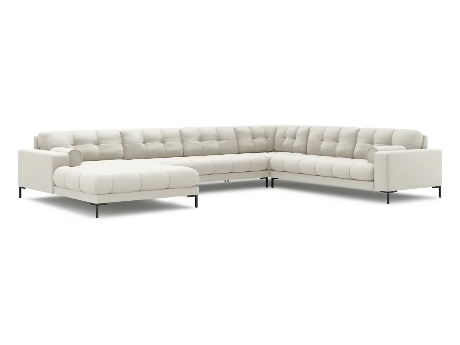 Cosmopolitan Design - Sofá de canto direito panorâmico "Bali" 7 lugares em tecido estrutural claro - 327x256x75cm^ Sofá