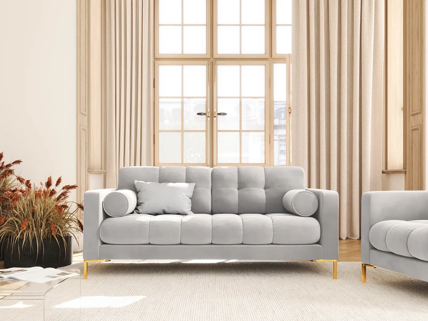 Cosmopolitan Design - Sofá "Bali" 2 lugares em veludo prata - 152x92x75cm^ Sofá