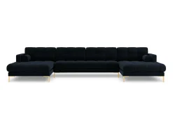 Online Cosmopolitan Design - Sofá panorâmico "Bali" 7 lugares em veludo - 383x185x75cm Azul escuro