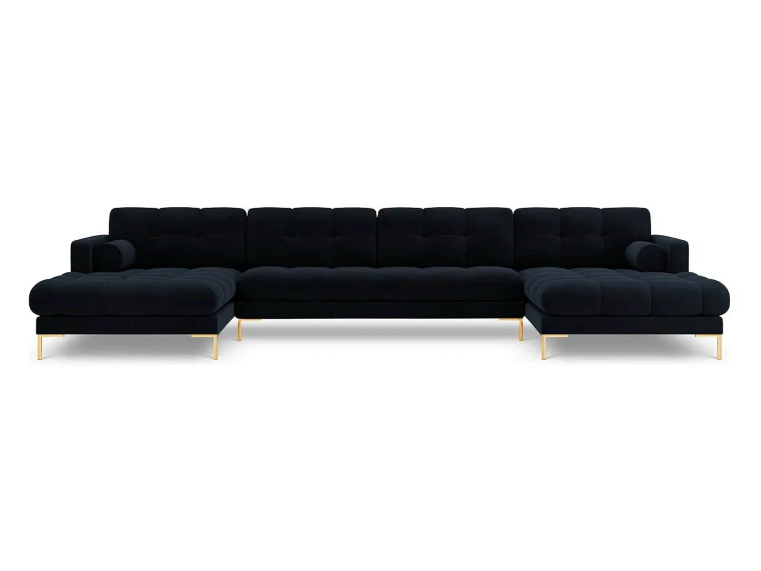 Online Cosmopolitan Design - Sofá panorâmico "Bali" 7 lugares em veludo - 383x185x75cm Azul escuro