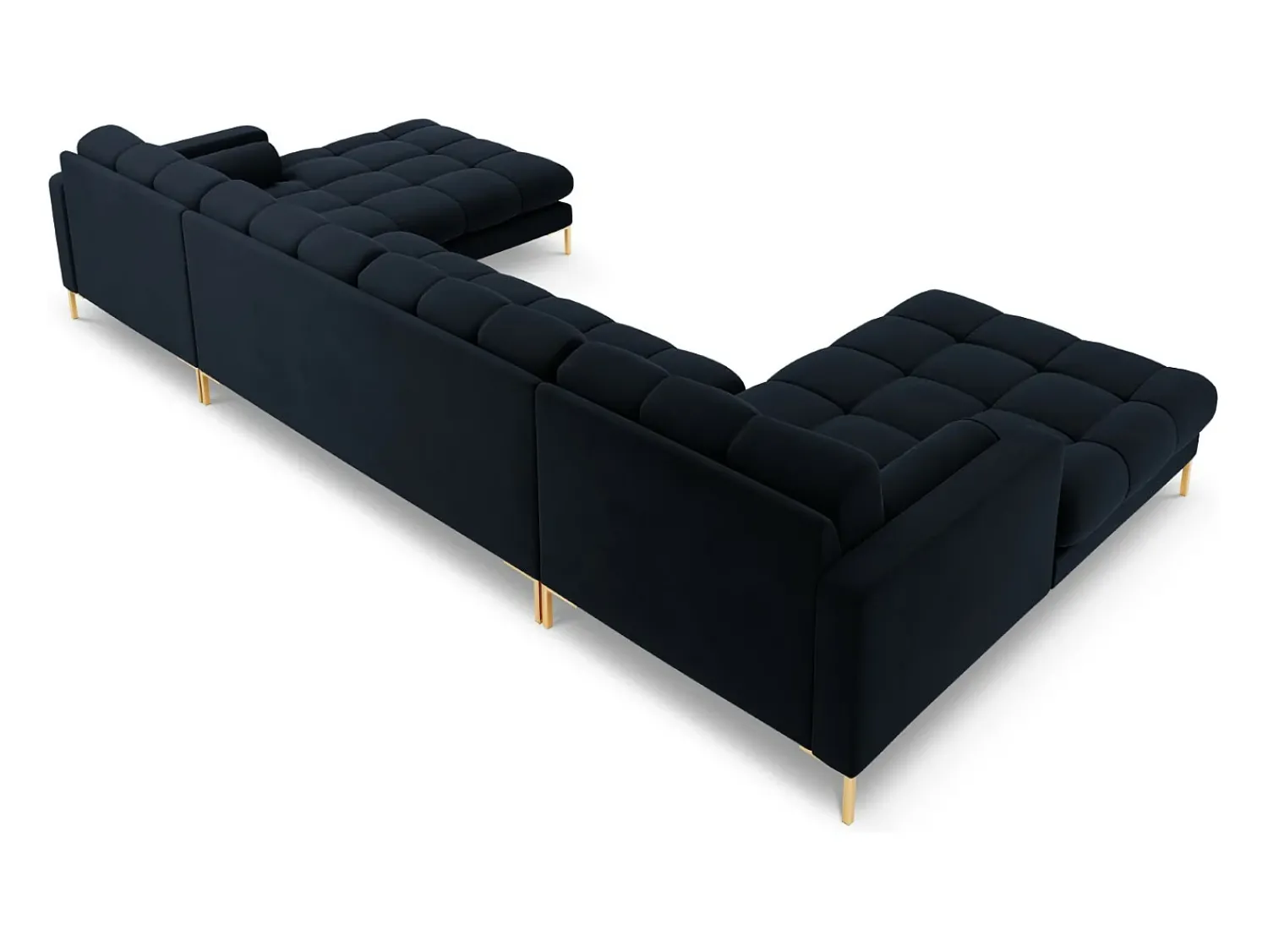 Online Cosmopolitan Design - Sofá panorâmico "Bali" 7 lugares em veludo - 383x185x75cm Azul escuro