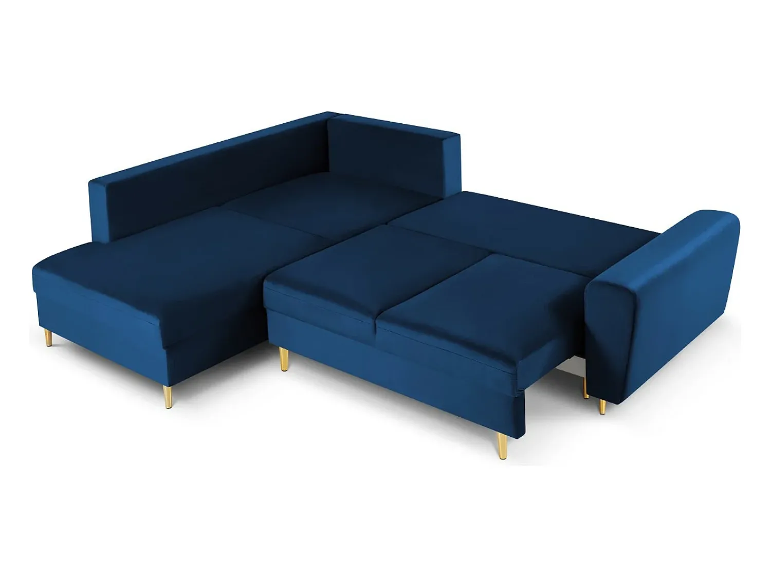 Clearance Cosmopolitan Design - Sofá convertível de canto esquerdo com caixa de arrumação "Kyoto" 5 lugares em veludo azul real - 243x194x88cm Azul escuro