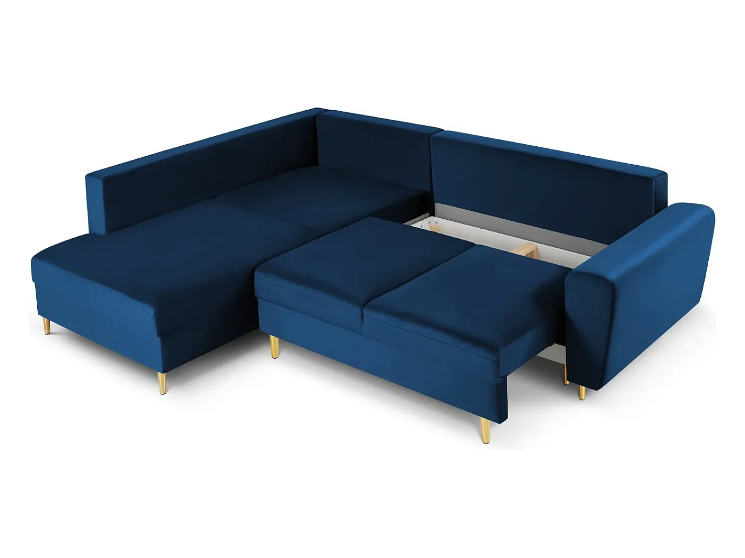 Clearance Cosmopolitan Design - Sofá convertível de canto esquerdo com caixa de arrumação "Kyoto" 5 lugares em veludo azul real - 243x194x88cm Azul escuro