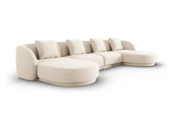 Outlet Cosmopolitan Design - Sofá panorâmico "Tulum" 5 lugares em tecido chenille claro - 330x156x70cm Bege