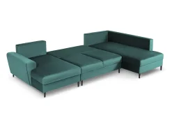 Outlet Cosmopolitan Design - Sofá panorâmico convertível em linha reta com caixa de arrumação "Kyoto" 7 lugares em veludo petróleo - 313x194x88cm Verde esmeralda