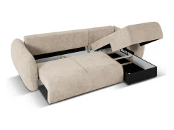 Sofá*Cosmopolitan Design - Sofá convertível de canto direito com caixa de arrumação "Matera" 4 lugares em tecido chenille - 253x173x86cm Bege