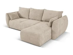 Sofá*Cosmopolitan Design - Sofá convertível de canto direito com caixa de arrumação "Matera" 4 lugares em tecido chenille - 253x173x86cm Bege