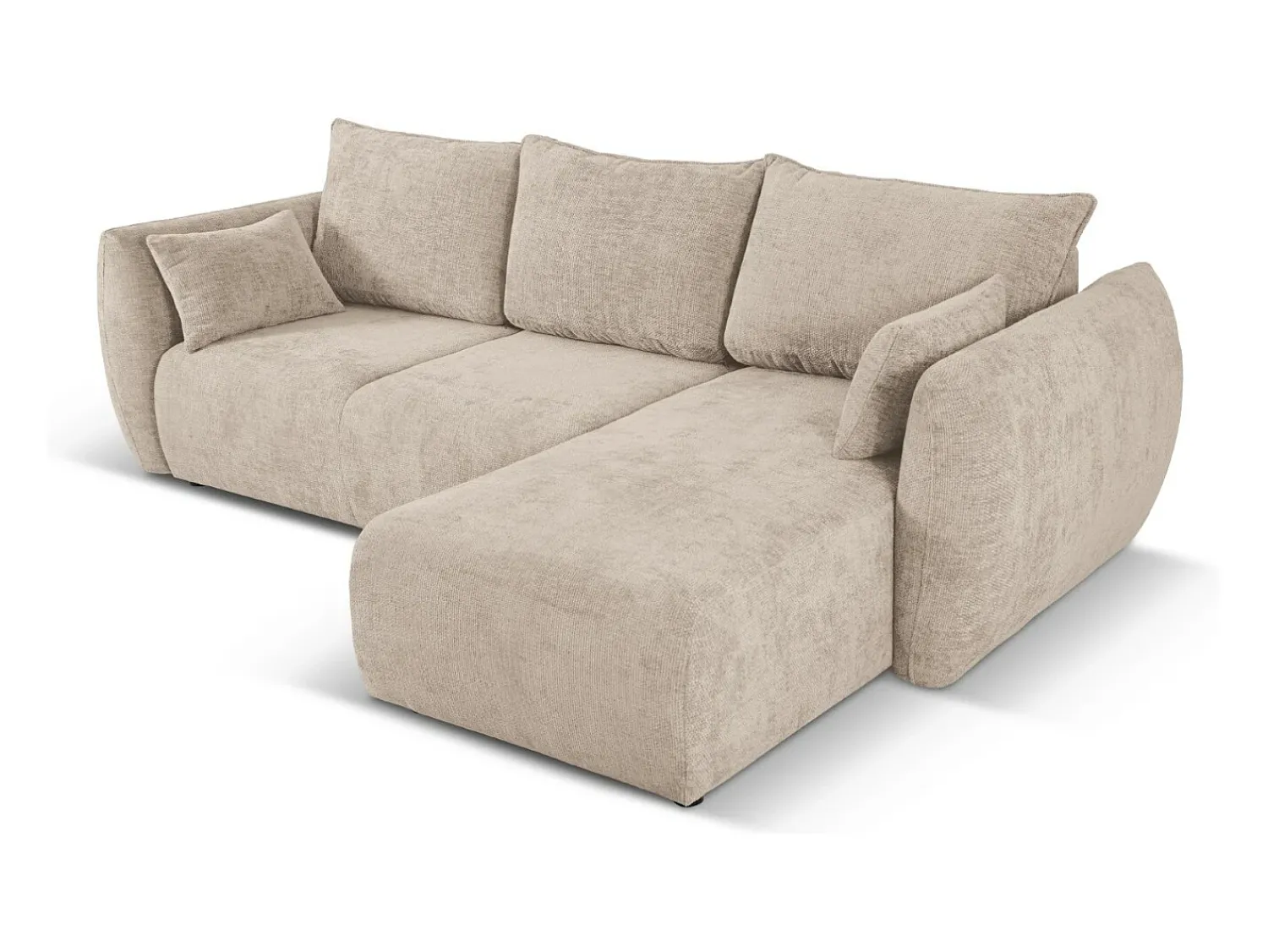 Sofá*Cosmopolitan Design - Sofá convertível de canto direito com caixa de arrumação "Matera" 4 lugares em tecido chenille - 253x173x86cm Bege