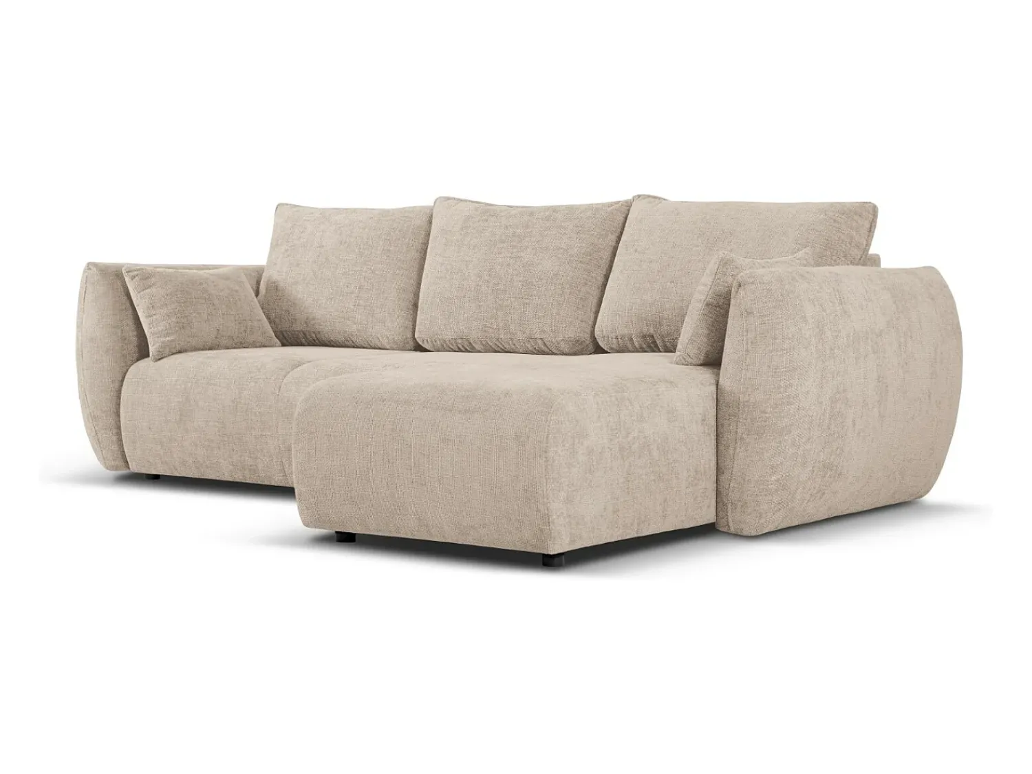 Sofá*Cosmopolitan Design - Sofá convertível de canto direito com caixa de arrumação "Matera" 4 lugares em tecido chenille - 253x173x86cm Bege