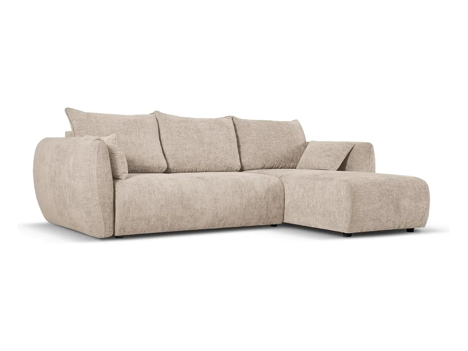 Sofá*Cosmopolitan Design - Sofá convertível de canto direito com caixa de arrumação "Matera" 4 lugares em tecido chenille - 253x173x86cm Bege
