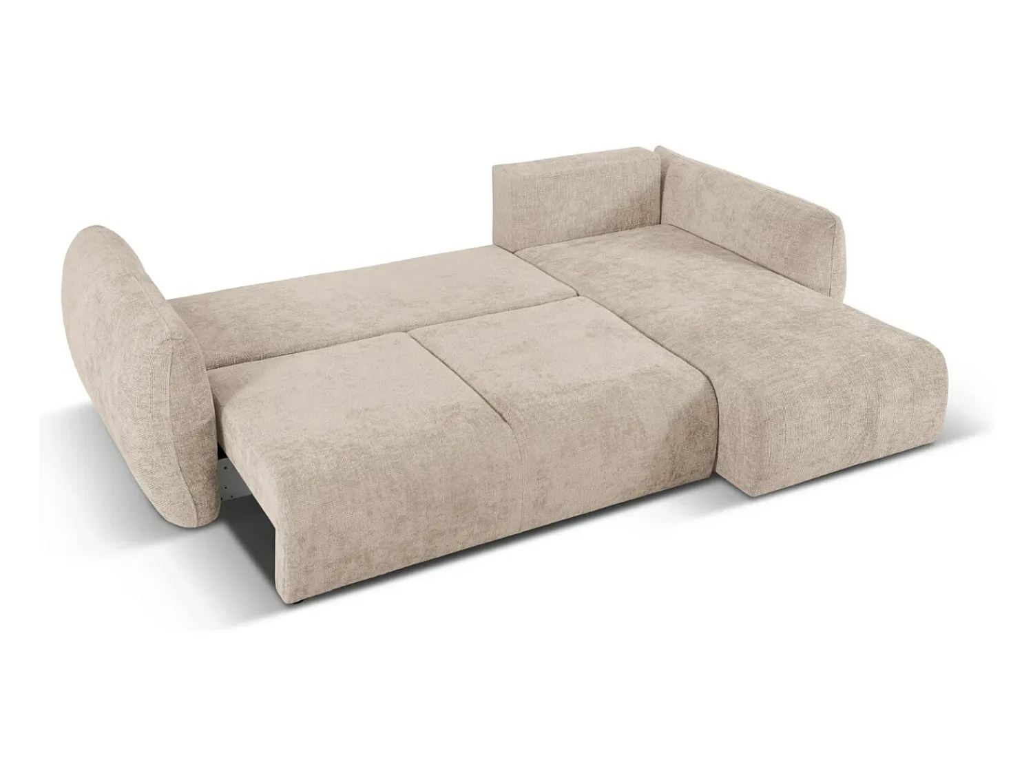 Sofá*Cosmopolitan Design - Sofá convertível de canto direito com caixa de arrumação "Matera" 4 lugares em tecido chenille - 253x173x86cm Bege