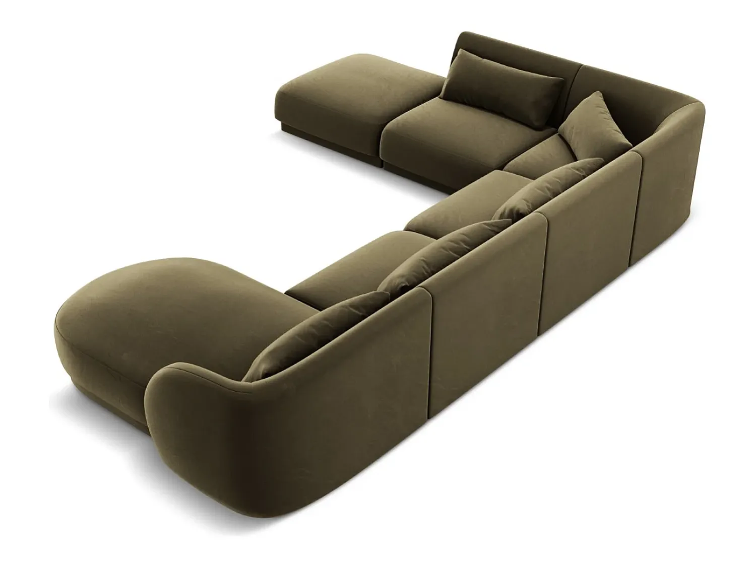 Sofá|Cosmopolitan Design - Sofá de canto panorâmico à esquerda "Tulum" 6 lugares em veludo - 330x255x70cm Verde