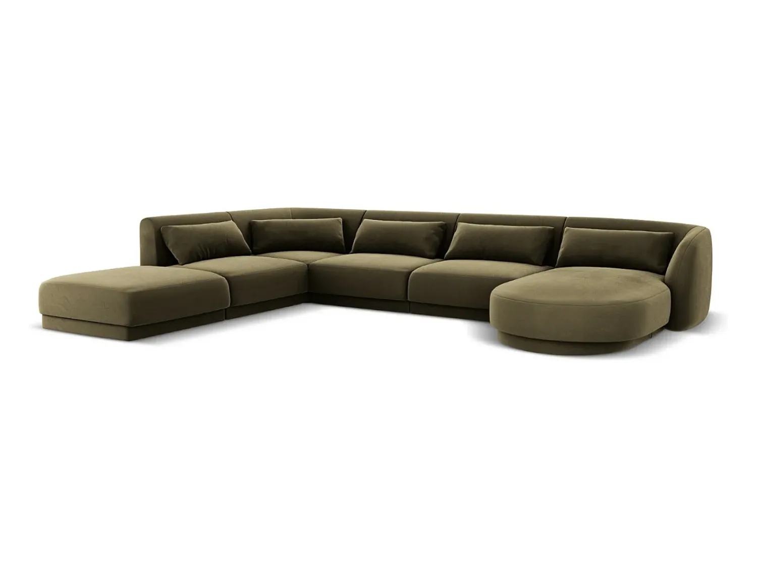 Sofá|Cosmopolitan Design - Sofá de canto panorâmico à esquerda "Tulum" 6 lugares em veludo - 330x255x70cm Verde