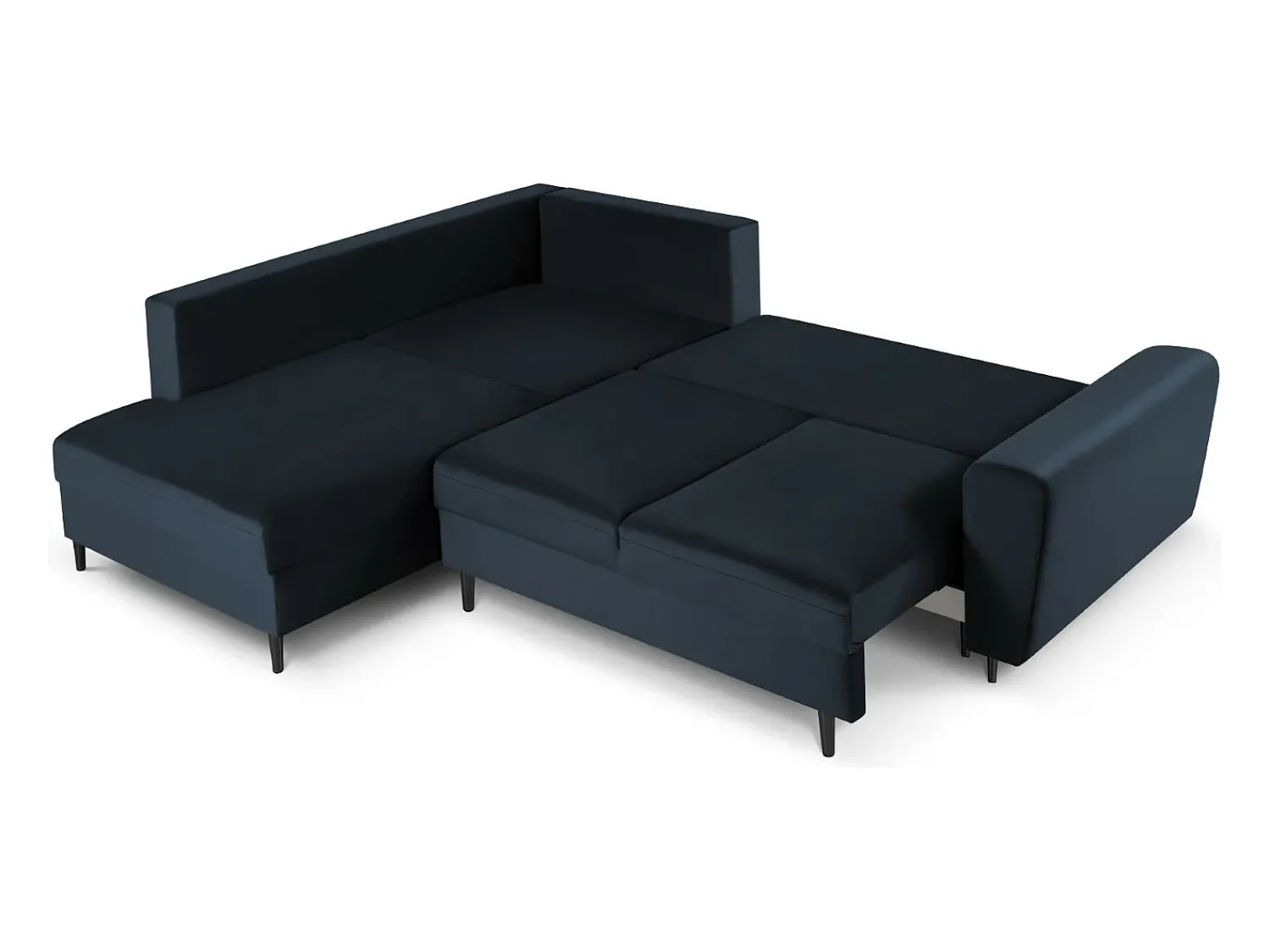 Cosmopolitan Design - Sofá convertível de canto esquerdo com caixa de arrumação "Kyoto" 5 lugares em veludo - 243x194x88cm Azul escuro