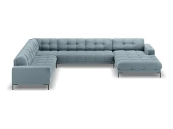 Sofá*Cosmopolitan Design - Sofá de canto panorâmico à esquerda "Bali" 7 lugares em veludo - 327x256x75cm Azul claro