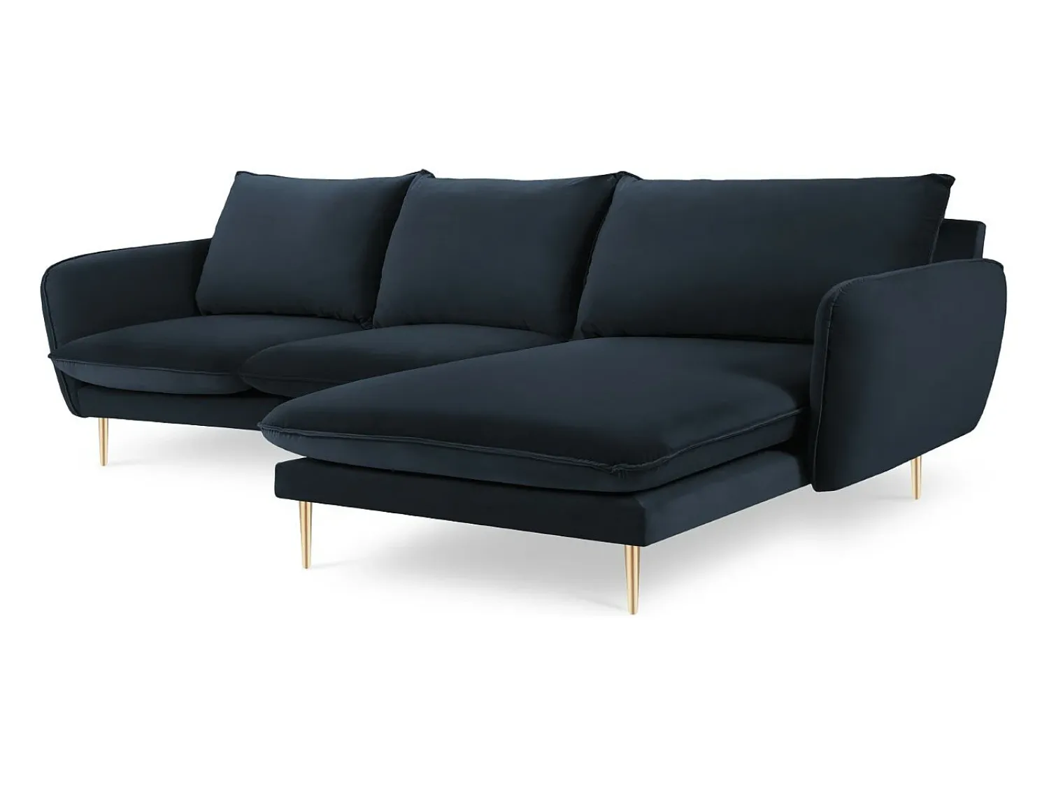 Sale Cosmopolitan Design - Sofá de canto direito "Vienna" 5 lugares em veludo - 255x170x95cm Azul escuro