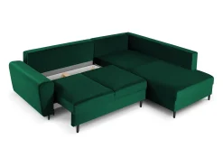 Outlet Cosmopolitan Design - Sofá convertível de canto direito com caixa de arrumação "Kyoto" 5 lugares em veludo verde garrafa - 243x194x88cm Verde pinho