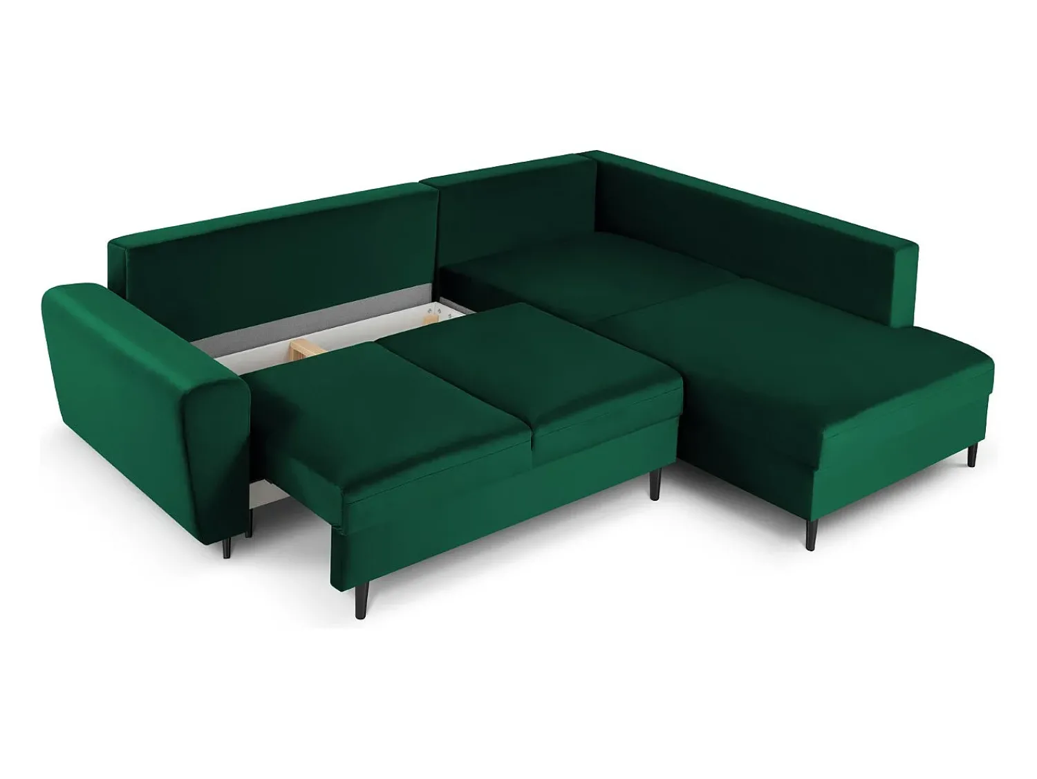 Outlet Cosmopolitan Design - Sofá convertível de canto direito com caixa de arrumação "Kyoto" 5 lugares em veludo verde garrafa - 243x194x88cm Verde pinho
