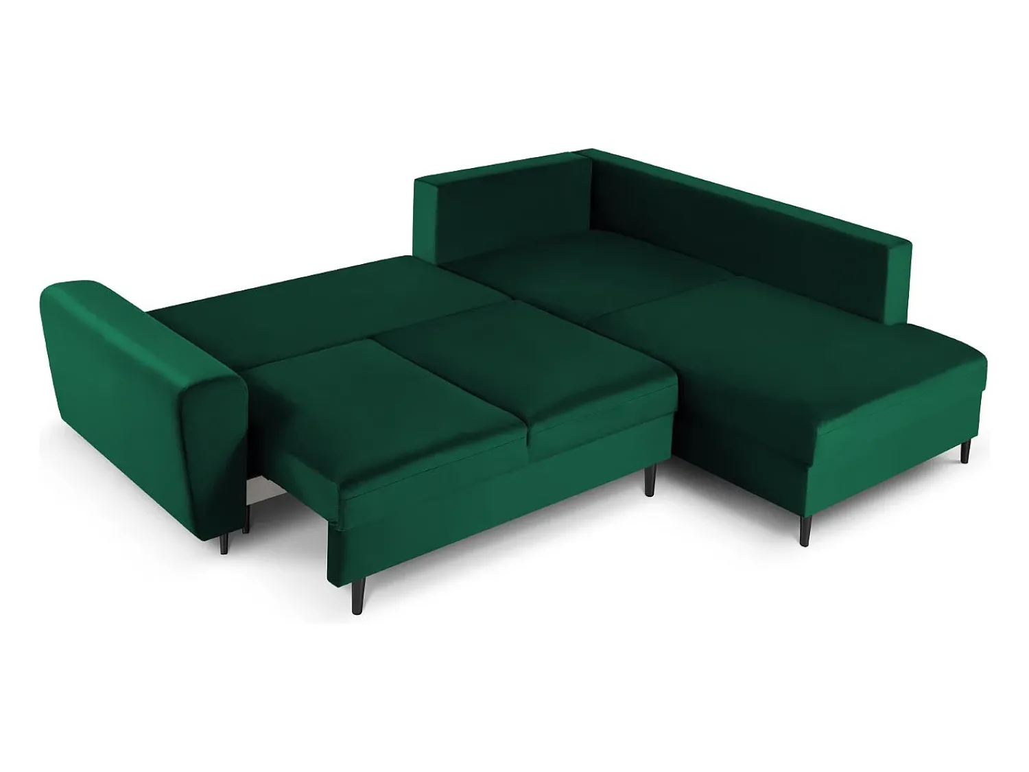 Outlet Cosmopolitan Design - Sofá convertível de canto direito com caixa de arrumação "Kyoto" 5 lugares em veludo verde garrafa - 243x194x88cm Verde pinho