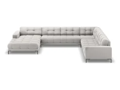 Cosmopolitan Design - Sofá de canto direito panorâmico "Bali" 7 lugares em veludo prata - 327x256x75cm^ Sofá